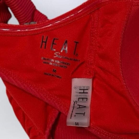 HEAT Bikini Set NEW Halter Top High Waist Bottoms Red Size M - Picture 9 of 11